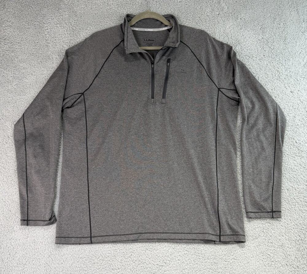 LL Bean Mens L Regular Slightly Fitted Grey Quarter Zip Stretch Long Sleeve